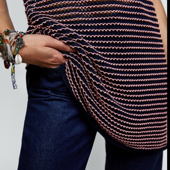 NEW ZARA TUNIC WITH WAVY TWO TONE STRIPE  KNIT TOP SIZE LARGE - Picture 10 of 12